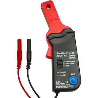 Peaktech 4250 Stromzangen-Adapter für Multimeter AC/DC mit 4 mm Steckern Nullpunkteinstellung für Gleichstrom-Amperometrie, Strommessung, Durchmesser bis zu 9 mm - Stromzange CAT III 300V