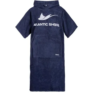 ATLANTIC SHORE | Surf Poncho | Badeponcho mit Kapuze aus 100% Baumwolle | Unisex | Basic für Erwachsene in Navy Blue | Long (ab 175 cm)
