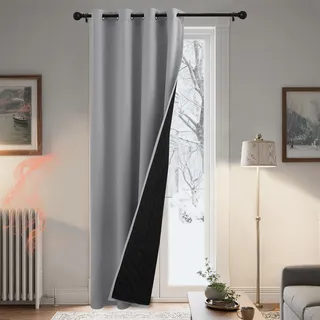 PONY DANCE Dicker Thermovorhang Kälteschutz Doppellagiger Türvorhang für Flur 1 Stück H 240 x B 140 cm Ösenschal 100% Blickdichter Vorhang Thermo Wärmeisolierend, Silbergrau