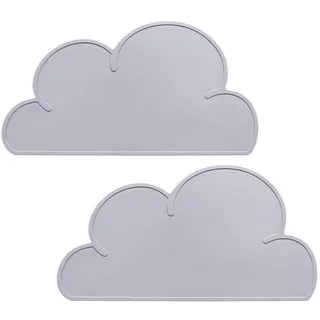 Silikon Platzset, Platzdeckchen Wolke, YOCZOX 2Pcs Kinder Platzset rutschfest, Baby Untersetzer, Kinder Tischset Wolke, Silikon Tischunterlage, Cloud Tisch Matte für Kinder, BPA frei, 48x27x0.3cm grau