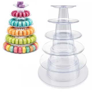 Runder Macarons 6 Etagere - Cupcake Ständer - Macaron Etagere Groß Display | Macaron Turm Ständer, Kunststoffmaterial, Großes Fassungsvermögen, Stabil, Wiederverwendbar für Hochzeiten Party Dekoration