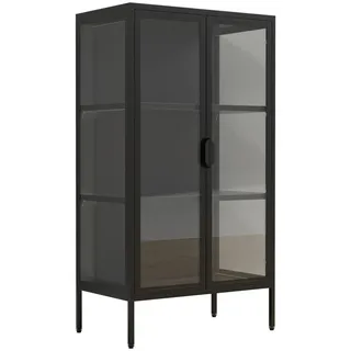Mid.you Vitrine , Schwarz , Metall, Glas , 2 Fächer , 60x110x35 cm , stehend , Esszimmer, Vitrinen, Vitrinenschränke