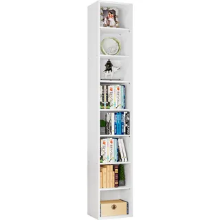 IRONCK Bücherregal Weiß, Würfelregal mit 8 Ebenen, Schmales Regal für Wohnzimmer, Büro, Schlafzimmer, Arbeitszimmer, 23.6 x 30 x 180cm