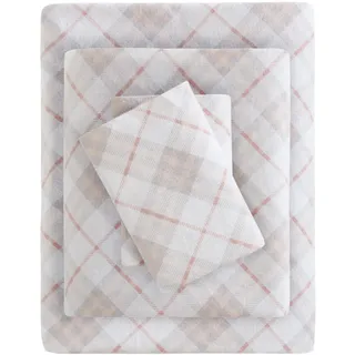 Sleep Philosophy Cozy Flanell-Bettlaken-Set, Baumwolle, pinkes Karomuster, Twin XL