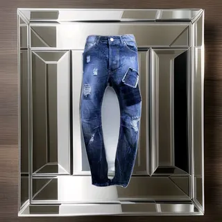 DAKO Men's Jeans Distrassed Patch Bestickt BVUJE02245 Denim Aged Neu Gr. 46w32