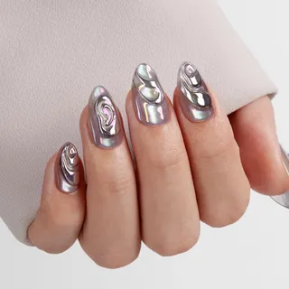 VSALON Press on Nails Short Almond-3D-Design-Kunstnägel im Katzenaugen-Look, wiederverwendbar, in Salonqualität – 32 Stück in 16 Größen inklusive Kleber und Nagelhautöl