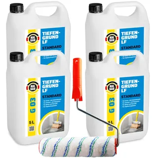 Tiefengrund 20L Tiefgrund LF Farben Tapeten Putz Gips Primer+Farbroller 25cm G03