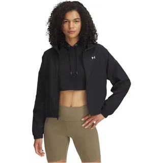 Under Armour Rival Woven Jacket, Wasserabweisende Damen Sportjacke mit 4-Wege-Stretchstoff, leichte Trainingsjacke mit offenen Seitentaschen,Black / / White,XL