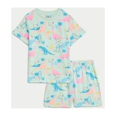 Girls M&S Collection Pure Cotton Dinosaur Pyjamas (1-8 Yrs) - Light Aqua, Light Aqua - 5-6 Y