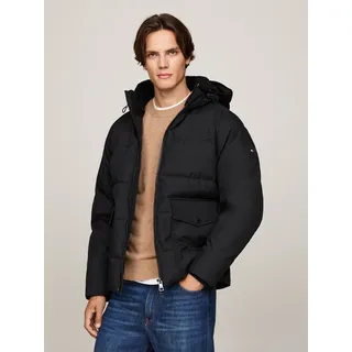 Parka TOMMY HILFIGER "ROCKIE UTILITY HOODED JACKET", Herren, Gr. XXL, schwarz, Web, Obermaterial: 100% Polyamid. Futter: 100% Polyamid. Wattierung: 100% Polyester, regular fit normal, Rippstrickbündchen, Jacken Parka, Winterjacke, Outdoorjacke Abnehmbare Kapuze mit Kordelzug, 2-Wege-Reiß