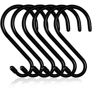 Baoswi 10er-Pack große schwere S-Haken 15 cm schwarze gummibeschichtete Metall-S-Haken zum Aufhängen, rutschfeste vinylbeschichtete S-Haken für Kleiderschrank, rostfreie Haken für Küche, Bad