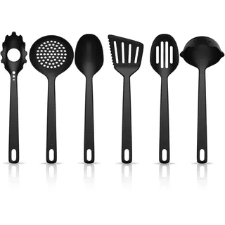 Arendo - Küchenutensilien Set 6-teilig – Pfannenwender Suppenkelle Pastalöffel Sieblöffel Schlitzspatel Großer Löffel Schlitzlöffel – PBT Kunststoff – Küchebesteck BPA-frei