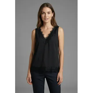 Spitzentop FREEQUENT "FQBICCO-TOP", Damen, Gr. XL, schwarz, Web, Obermaterial: 95% Polyester, 5% Elasthan, unifarben, normal hüftbedeckend, Rundhals, Tops Spitzentop, mit Spitzen-Häkel--Details