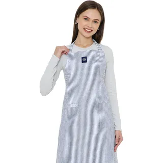 Encasa XO Kochschürze aus Baumwolle für Damen und Herren, Küchenschürze mit verstellbarem Nackenband, Tasche und Handtuchhalter, Kochen, Backen, Grillen, Ticking Black, 68x85 cm