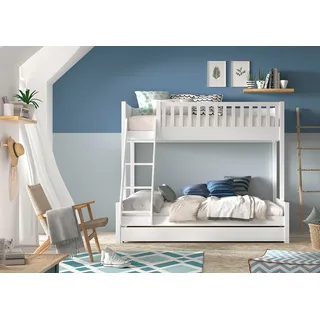 Vipack Etagenbett »Scott, Kiefer massiv, stabil gebaut, Made in Europe, Landhaus-Optik« B/H/T ca. 208x175x158cm, inkl. Rolllattenroste, Leiter, Absturzschutz, wahlweise, ohne Schublade, mit 2 kleinen oder 1 großen Bettschublade, weiß