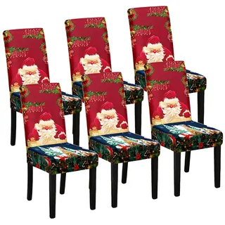 Stuhlhussen Weihnachten 6er Set, Stretch Weihnachts Stuhlhussen Schwingstühle, weihnachtsdeko Stuhlbezug, Weihnachtsstuhlhussen, Abnehmbare Waschbare Stuhlhussen Rot, Chair Cover Universal Stuhlbezüge