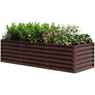 UDPATIO Hochbeet aus Metall,240x60x90 cm,Zink-Aluminium Freistehendes Hochbeete für Garten und Balkon, 1296 L Pflanzkasten für Garten, zum Anbau von Gemüse, Blumen und Obst, Rot Holz-Effekt