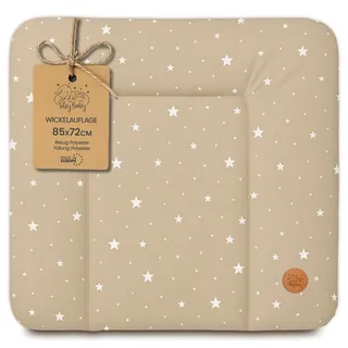 Wickelauflage Wickelunterlage abwaschbar und wasserdicht 85x72 cm - Wickelmatte zum Auflegen auf Wickeltisch Wickelaufsatz Wickelkommode oder Waschmaschine Oeko-Tex85 x 72 Beige mit Weiß Sternen