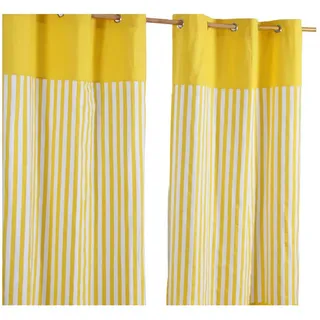 Homescapes Ösenvorhang Streifen blickdicht 2er-Set, 117/137 cm , Gelb , Textil , Gestreift , 117x137 cm , Oeko-Tex® , Heimtextilien, Vorhänge, Fertigvorhänge, Ösenvorhänge