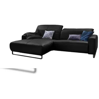 KAWOLA Sofa YORK Leder Life-line schwarz Recamiere links Fuß Metall schwarz - Schwarz