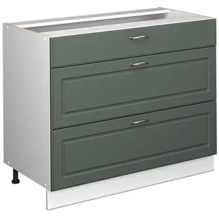 Vicco Küchenunterschrank Fame-Line, Grün-Gold Landhaus/Weiß, 100 cm ohne Arbeitsplatte , Grün, Weiß , Holzwerkstoff , 3 Schubladen , Rechteckig , 100x82x51.6 cm , Küchen, Küchenmöbel, Küchenschränke, Küchenunterschränke
