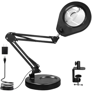 Beyamz LED-Lupenleuchte mit Ständer und Klemme, Tischlampe mit 10,5 cm 5X Lupe, dimmbare Lichter in 5 Farben und Doppelständer für Handarbeit, Detailinspektion und Hobbys (Rund)