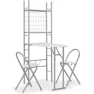 vidaXL Esszimmergarnitur zusammenklappbar mit Ablagegestell 3-teilig MDF Stahl Grau Esszimmergarnitur - Grau, Weiß, Silber