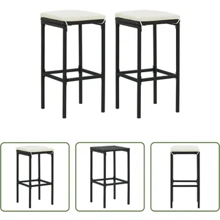 The Living Store Barhocker mit Kissen 2 Stk. Schwarz Poly Rattan - Schwarz