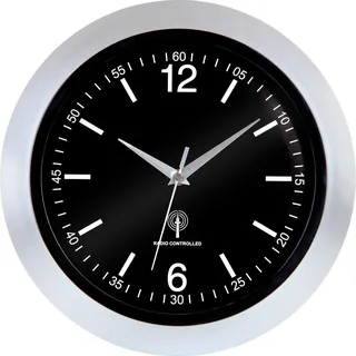 MONZANA® Wanduhr Funk Groß 30cm Modern mit Batterien ohne Tickgeräusche Küchenuhr Analog automatische Zeitumstellung Haushalt Funkuhr Anthrazit Silber - Schwarz