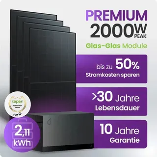 Tepto 2000W Balkonkraftwerk Premium mit FoxEss Avocado 22 Pro¬†2,11kWh Speicher