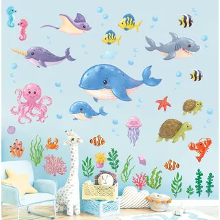 DECOWALL DS12-8081 Wandtattoo Unter dem Meer Fisch Wandaufkleber Unterwasserwelt Seetang Ozean Wandsticker Kinderzimmer Babyzimmer Badezimmer Wanddeko