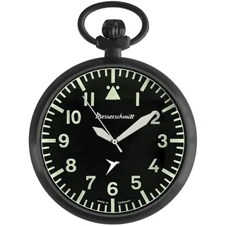 Messerschmitt ME-TAU-4 Taschenuhr mit Kette im Fliegeruhren-Stil Schwarz