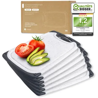 Exitoso Frühstücksbrettchen 6er Set mit Saftrille & Griff aus Kunststoff | Rutschfestes & spülmaschinenfestes Schneidebrett | Antibakterielles Brettchen Set | BPA-Frei & beidseitig verwendbar