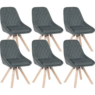 WOLTU 6er Set Esszimmerstühle drehbar, Drehstuhl, Küchenstuhl, Polsterstuhl mit Samtbezug, Wohnzimmerstuhl, Design Stuhl, Beine aus Buchenholz, dunkelgrau - Dunkelgrau