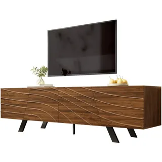 Modfu Lowboard aus MDF 160x39x50,5 cm Walnussfarben mit Kabelmanagement und Stauraum, Wellenfront , Holzwerkstoff , 160x50.5x39 cm , Wohnzimmer, TV Möbel, Lowboards, Lowboards stehend