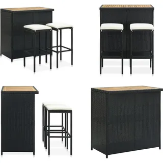vidaXL 3 tlg. Bar Set Poly Rattan Schwarz - Bar-Set - Bar-Sets - Bartisch Mit Barhocker - Bartische Mit Barhocker - Schwarz
