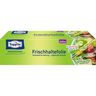 Toppits Frischhaltefolie 1x 200m - Selbsthaftende 3-Schicht Spezialfolie, inklusive Abreiß-Säge, Transparent