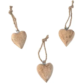 Marzoon Holz Anhänger Set Herz 4 x 4,5 cm - 3er Set Massivholz Herzen zum Hängen mit Juteband - Rustikale Holz-Deko - Vintage Deko für Geschenke - Mini-Deko - Mitbringsel