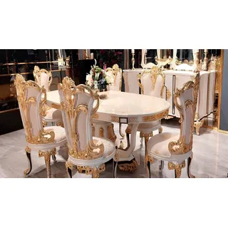Gruppe Set 6 Stuhl Esszimmerstuhl Stuhle Holz Luxus Essgruppe Garnitur Möbel - Gold