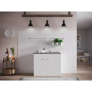 Komplettspüle Spüle Unterschrank mit Drehtüren 100 x 50 cm Weiß Respekta
