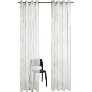 Gardine OTTO HOME "Dimona" Gr. 2, beige (creme, grün), B:140cm H:175cm, Voile, Polyester, Gardinen, Gardine, 2-er Set, transparent, Voile, Polyester, Wellen
