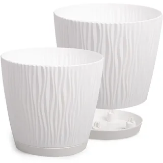 PECZEKO Matte Blumentöpfe - Deko Pflanztopf für Blumen & Kräuter - Langlebige & leichte runde Kunststoff-Pflanzentöpfe für Wohn- Esszimmer, Küche, Terrasse, Balkon - 2er-Set - (Weiß, ø 19 cm)