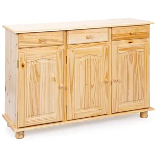 Inter Link – Landhausstil Kommode – Sideboard – Sideboard Buffet – Landhausstil – Beistellschrank - Kiefer massiv – 3 Türen – 3 Schubladen – Natur lackiert - Abaco