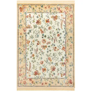 Nouristan Naveh Orient Wohnzimmerteppich Kurzflor mit Fransen Vintage Orientalischer Samt-Teppich für Esszimmer, Wohnzimmer, Schlafzimmer – Creme Cord, 195x300cm, Rayon, 195x300 cm