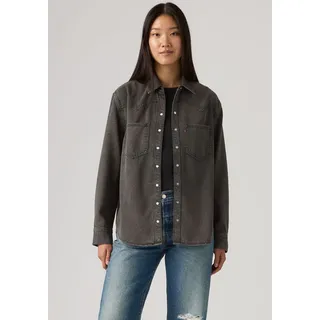 Jeansbluse LEVI'S "TEODORA WESTERN SHIRT", Damen, Gr. S (36), chipped schwarz oyster top, Web, Obermaterial: 100% Baumwolle, hüftbedeckend, Blusen Jeansbluse, mit Druckknöpfen