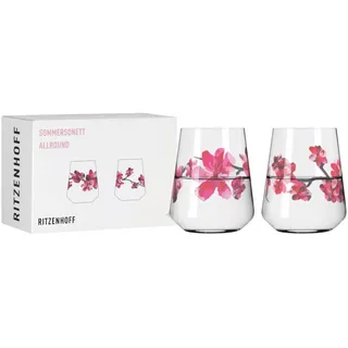 Ritzenhoff & Breker RITZENHOFF 3462002 Universalglas 2er-Set 500 ml - Serie Sommersonett Allround - Kirschblüte-Motiv pink - Made in Germany