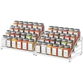 ZDDLOINP 4 Etagen Einstellbare Gewürzregale, Gewürzregal Ohne Bohren, Stapelba Gewürz Organizer, Gewürzregal Stehend, Gewürzregale für die küche Weiß 2er Set