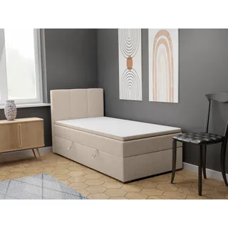 FEDVE Boxspringbett Einzelbett GANDIA MINI mit Bettkästen Jugendbett mit Bonell-Matratze und Topper 90x200 Rechts - Beige