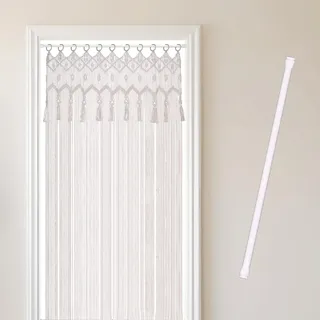 Cozyor Makramee Boho Vorhang + Klemmstange 70-120 cm ohne Bohren Türvorhang Fenstervorhang 132x200cm Raumtrenner, Wandbehang & Deko weiß, Hochzeit, handgemacht