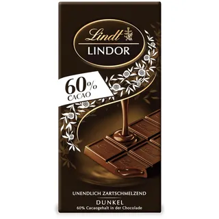 Lindt Schokolade LINDOR 60% Kakao Tafel | Edelbitter-Schokolade mit einer unendlich zartschmelzenden Füllung | Schokoladentafel | Schokoladengeschenk, 100g